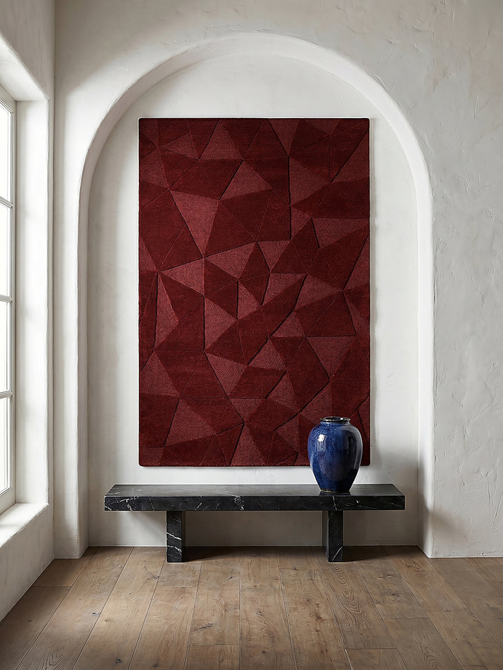Teppich Rot rechteckig als Wandteppich Wanddekoration Textilkunst Interior Design_