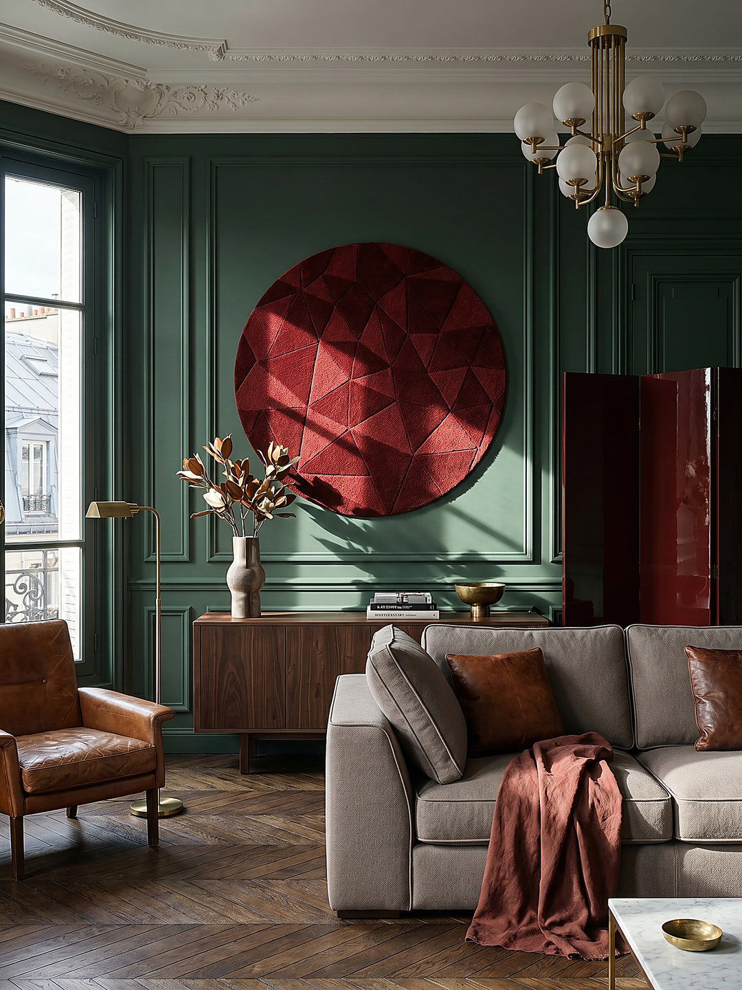 Teppich Rot rund als Wandteppich Wanddekoration Textilkunst Interior Design_
