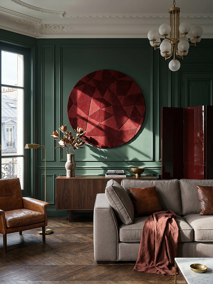 Teppich Rot rund als Wandteppich Wanddekoration Textilkunst Interior Design_