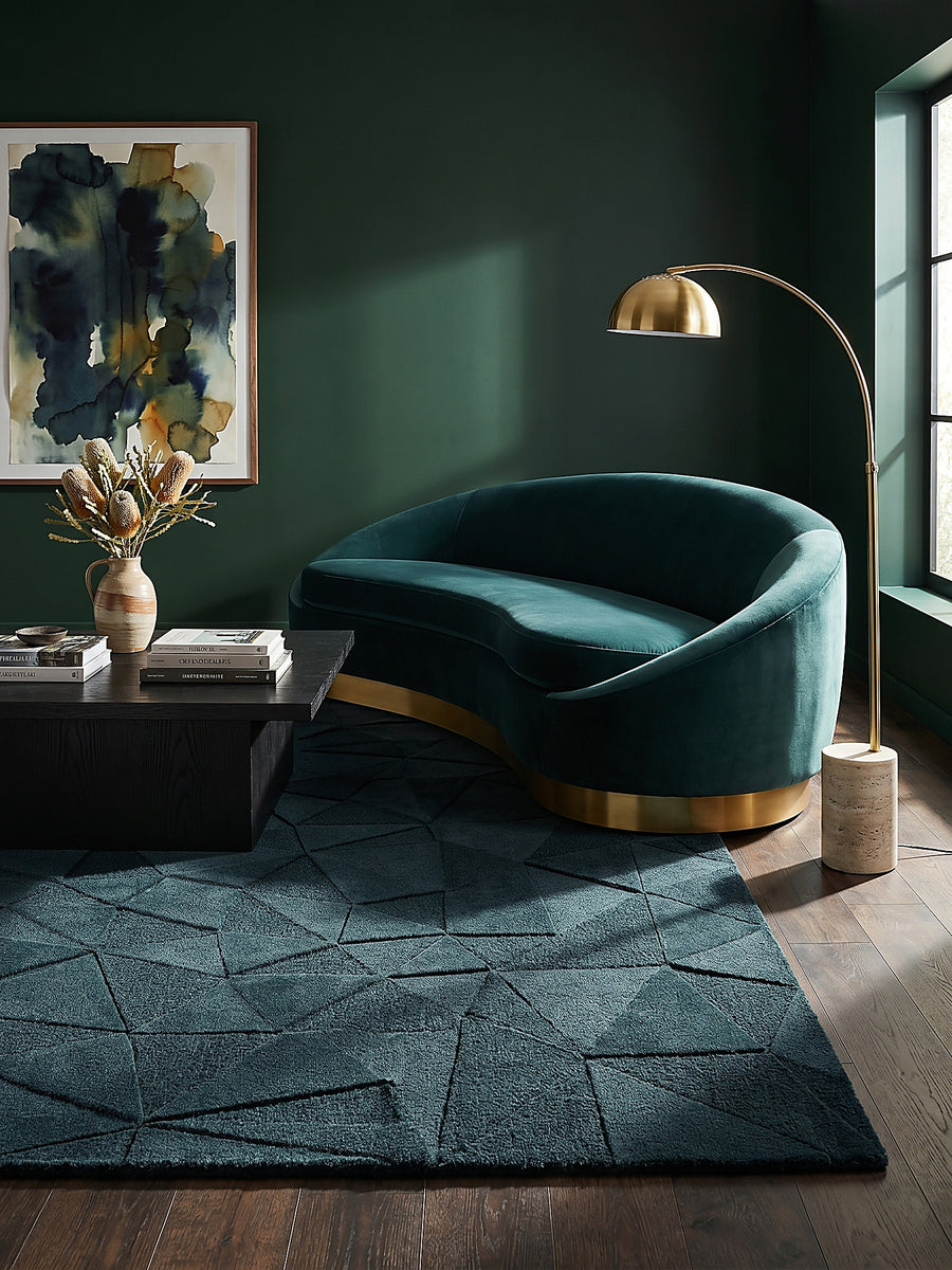 Teppich Türkis rechteckig als Wandteppich Wanddekoration Textilkunst Interior Design_