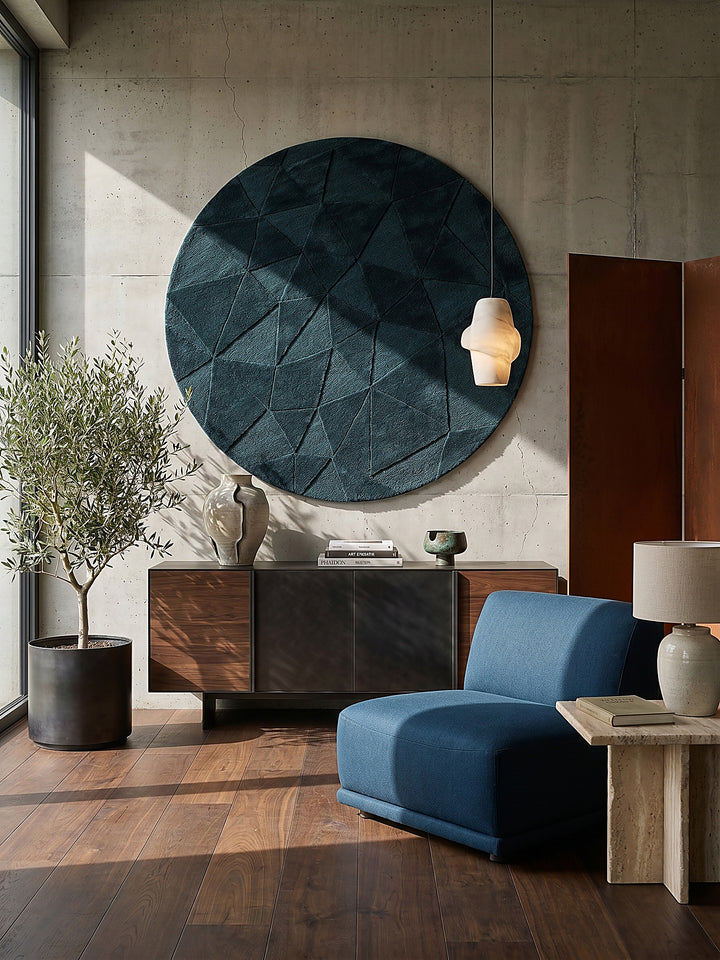 Teppich Türkis rund als Wandteppich Wanddekoration Textilkunst Interior Design_