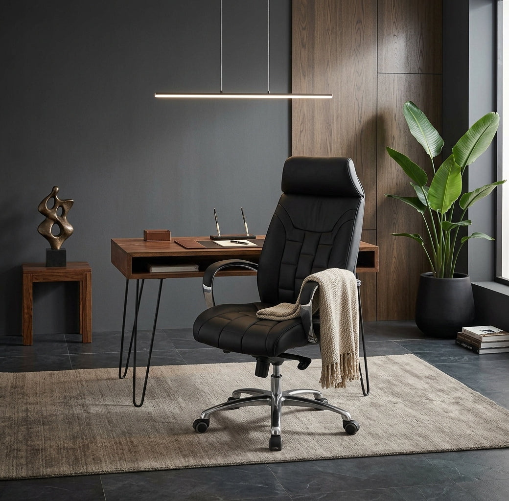 Luxus XXL Chefsessel  Echtleder  breite/höhe Rückenlehne  Lendenwirbelstütze  Multiblock-Mechanik  120 kg Tragkraft - KADIMA DESIGN Größe  66x62x128 cm