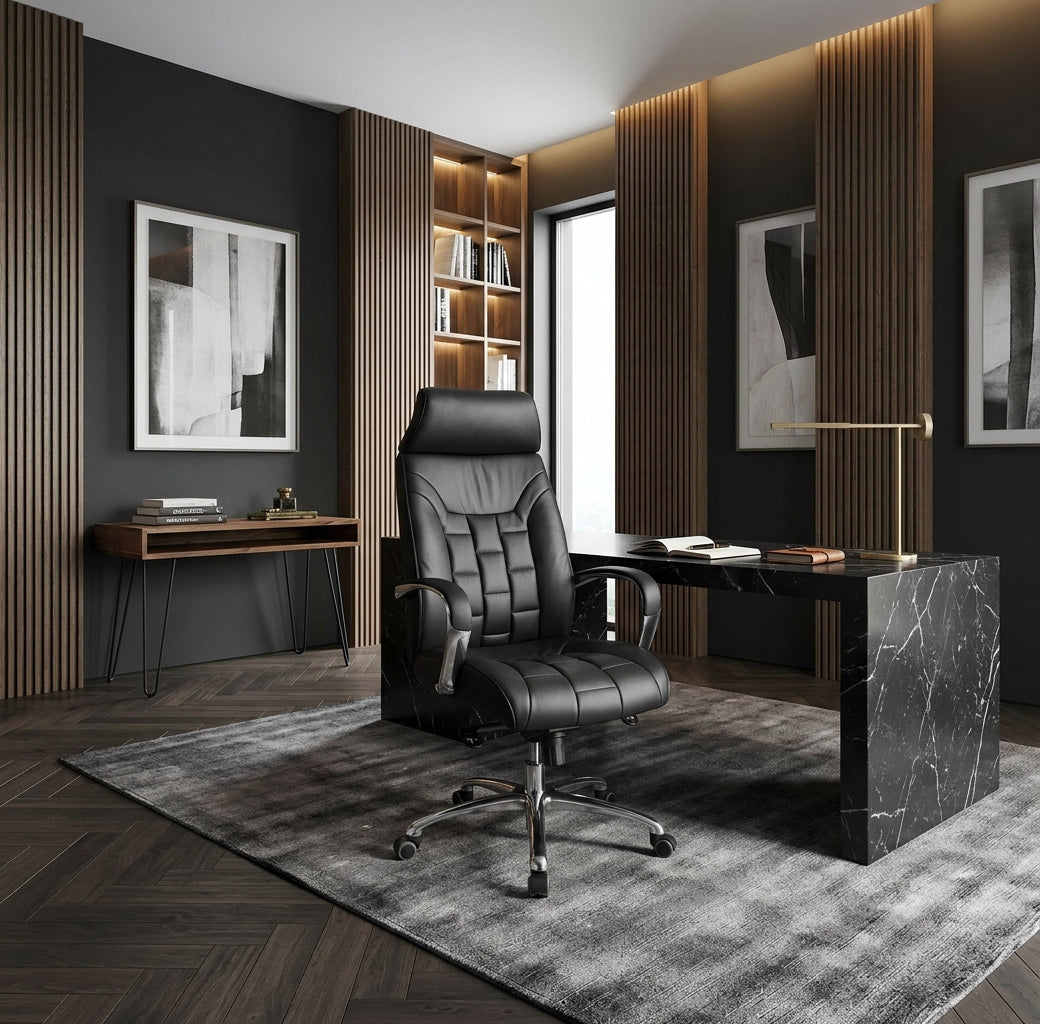 Luxus XXL Chefsessel_ Echtleder_ breite/höhe Rückenlehne_ Lendenwirbelstütze_ Multiblock-Mechanik_ 120 kg Tragkraft - KADIMA DESIGN_Größe_ 66x62x128 cm_