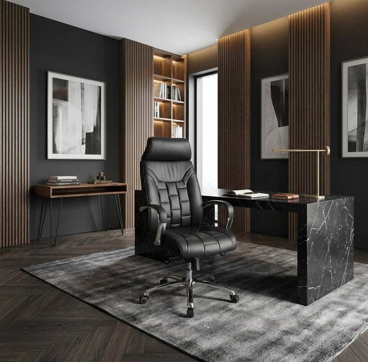 Luxus XXL Chefsessel_ Echtleder_ breite/höhe Rückenlehne_ Lendenwirbelstütze_ Multiblock-Mechanik_ 120 kg Tragkraft - KADIMA DESIGN_Größe_ 66x62x128 cm_