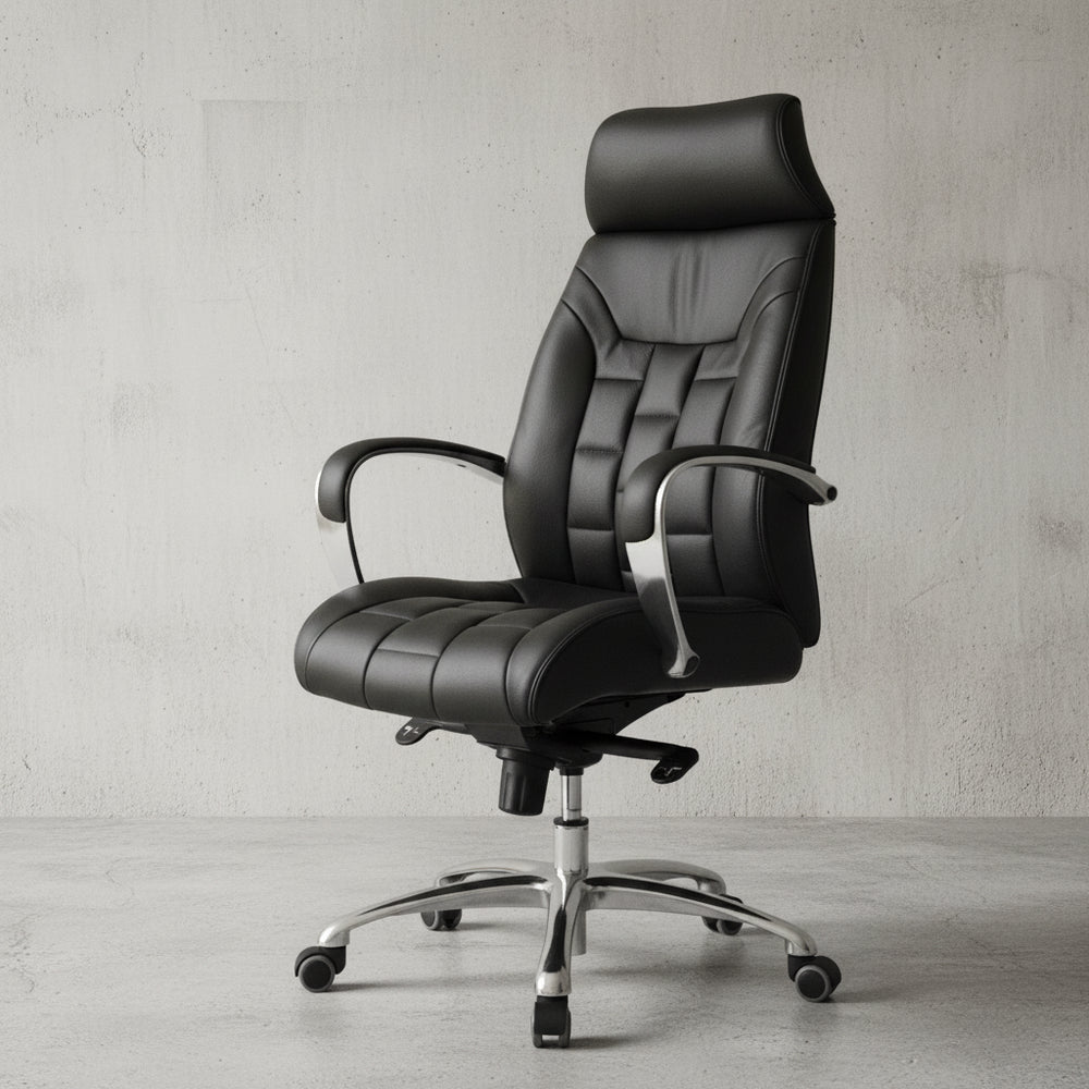 Luxus XXL Chefsessel_ Echtleder_ breite/höhe Rückenlehne_ Lendenwirbelstütze_ Multiblock-Mechanik_ 120 kg Tragkraft - KADIMA DESIGN_Größe_ 66x62x128 cm_