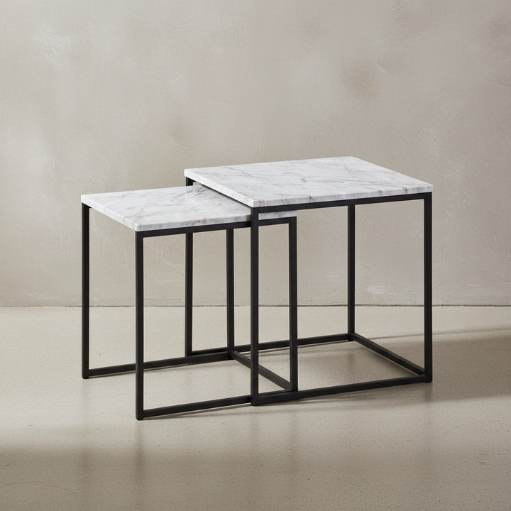 Marmor-Optik Beistelltisch Set_ moderne Wohnzimmermöbel_ robustes Metallgestell_ 40x42_5x40 cm und 35x39_5x35 cm - KADIMA DESIGN_Größe_ 40x40x42 cm_