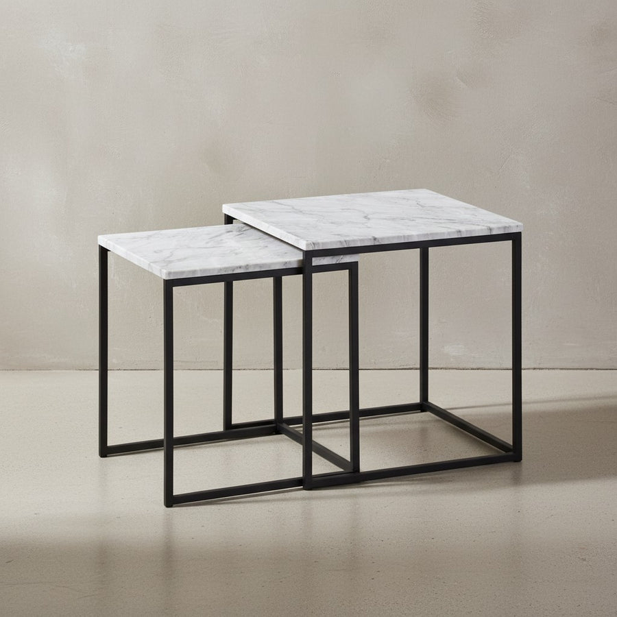 Marmor-Optik Beistelltisch Set_ moderne Wohnzimmermöbel_ robustes Metallgestell_ 40x42_5x40 cm und 35x39_5x35 cm - KADIMA DESIGN_Größe_ 40x40x42 cm_