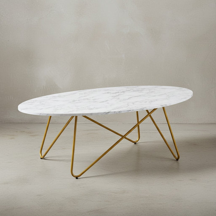Marmor-Optik Couchtisch_ Goldfarbenes Gestell_ Oval_ 120x40x60 cm - KADIMA DESIGN_Größe_ 120x60x40 cm_