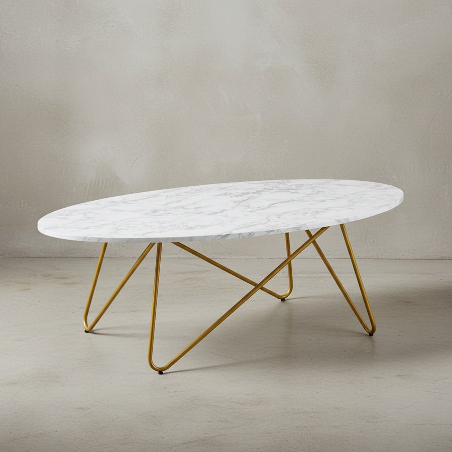 Marmor-Optik Couchtisch_ Goldfarbenes Gestell_ Oval_ 120x40x60 cm - KADIMA DESIGN_Größe_ 120x60x40 cm_