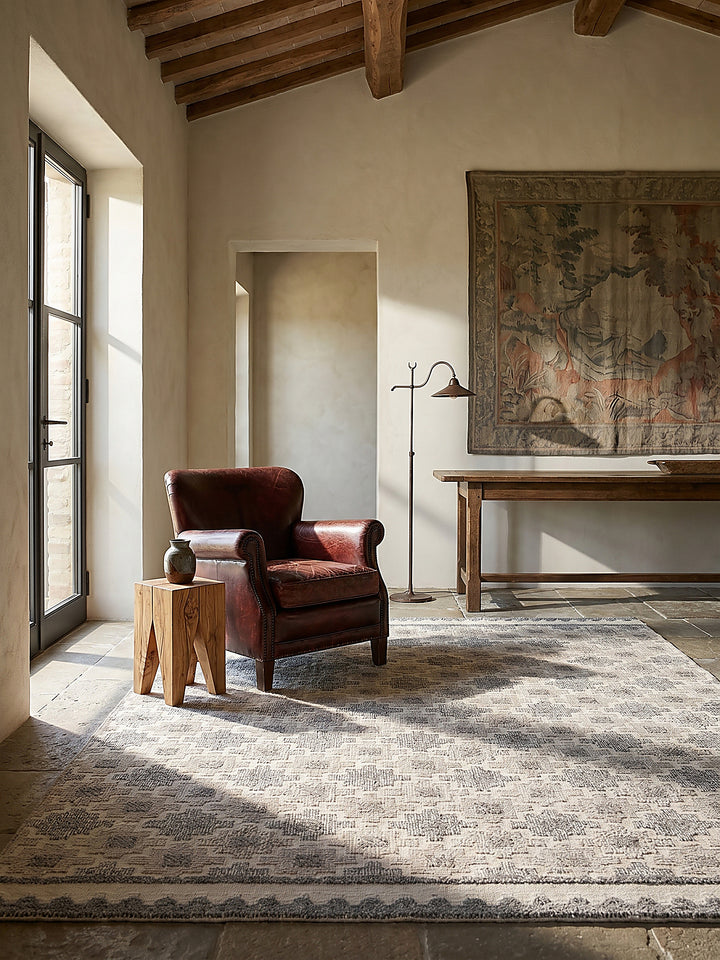 Teppich Grau-Beige rechteckig im modernen Wohnzimmer Einrichtungsidee_