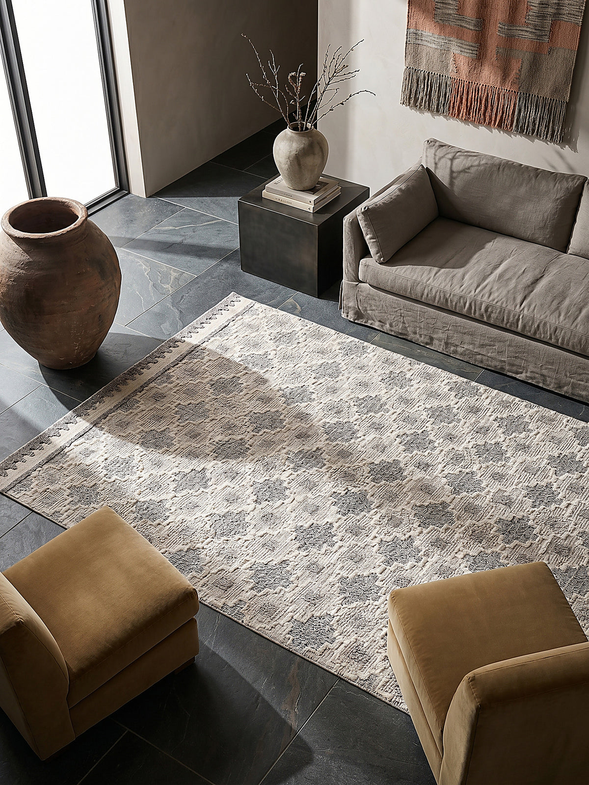 Teppich Grau-Beige rechteckig Musteransicht von oben Designkollektion
