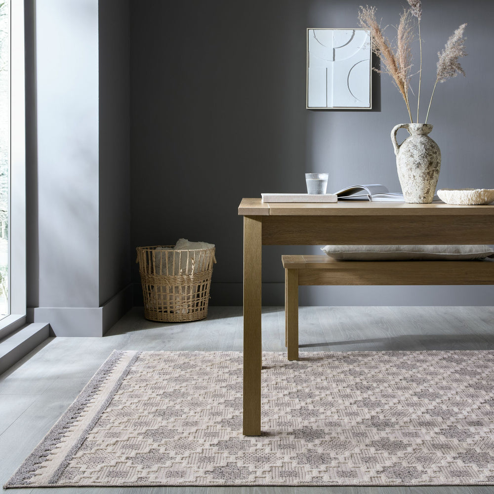 Waschbarer Teppich Kreuzornament Muster - Geometrisch - Küche_Grau-Beige_Rechteckig_