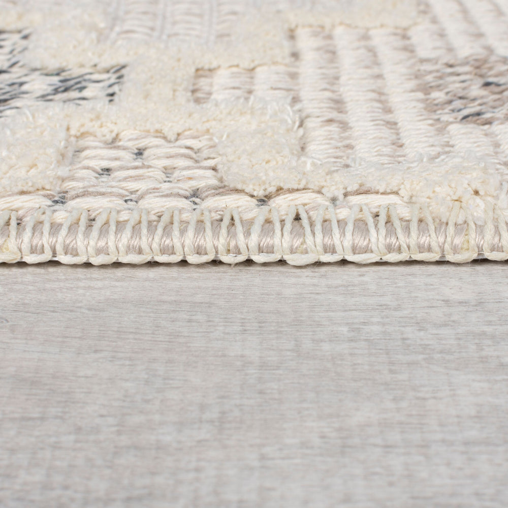 Maschinenwaschbarer Kurzflor Teppich Grau-Beige Geometrisch Mosaik_Rechteckig_