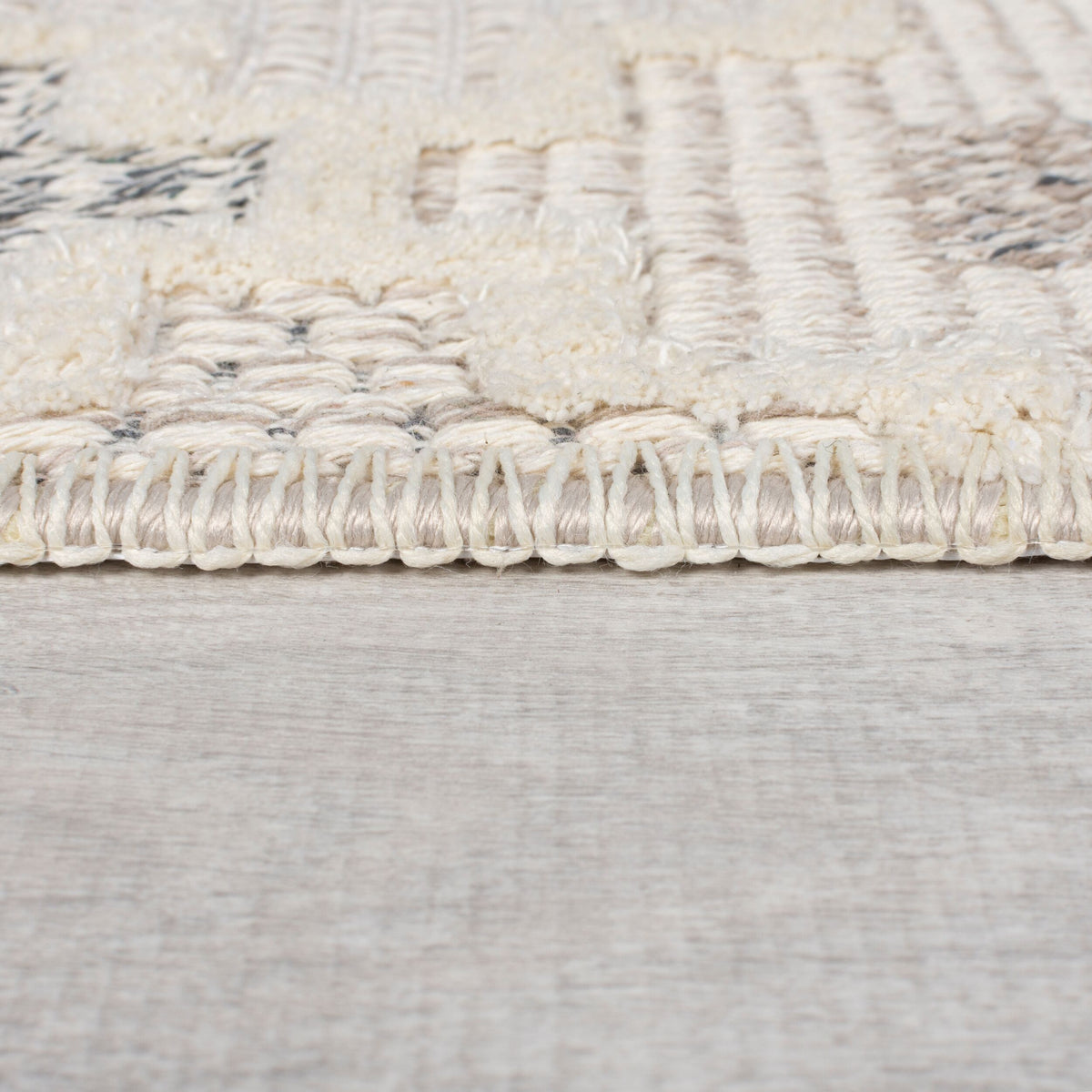 Maschinenwaschbarer Kurzflor Teppich Grau-Beige Geometrisch Mosaik_Rechteckig_