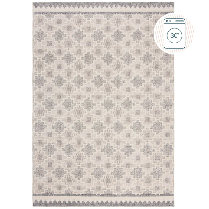 Maschinenwaschbarer Kurzflor Teppich Grau-Beige Geometrisch Mosaik_Rechteckig_