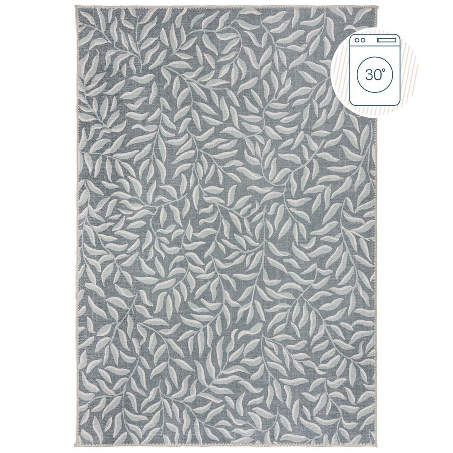 Teppich maschinenwaschbar Floral-Design - recycelt CLYDE - Grau-Grün 80x150 cm_Rechteckig_