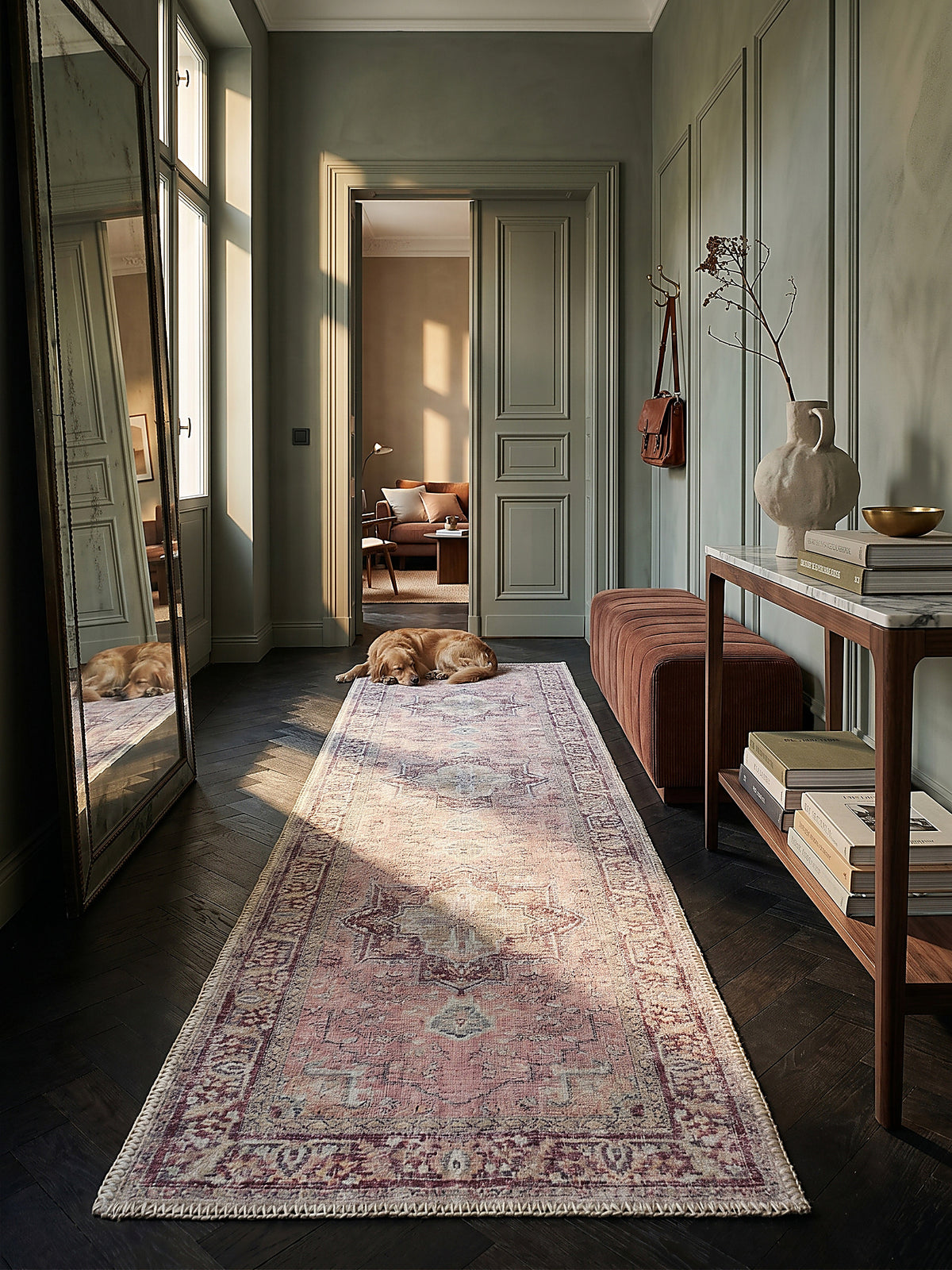 Teppich Rosa Läufer im modernen Wohnzimmer_