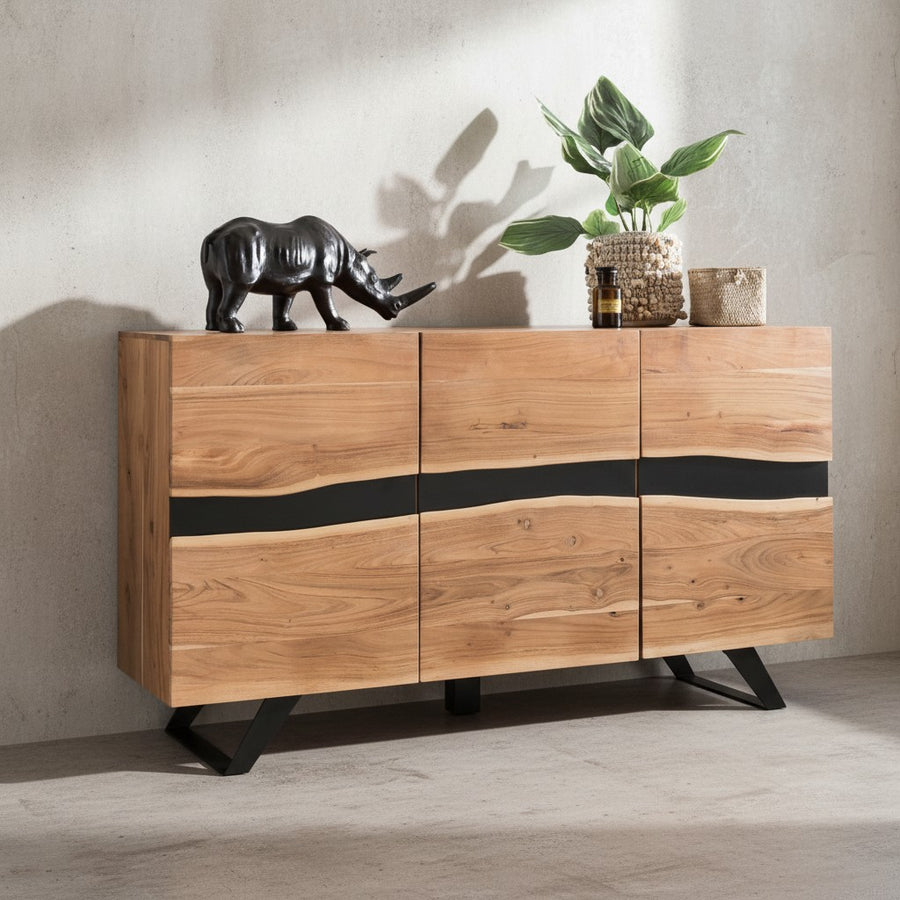 Massiv-Holz Akazie Sideboard_ 148x85x43 cm_ Natur Baumkante_ Landhaus-Stil - KADIMA DESIGN_Größe_ 148x43x85 cm_