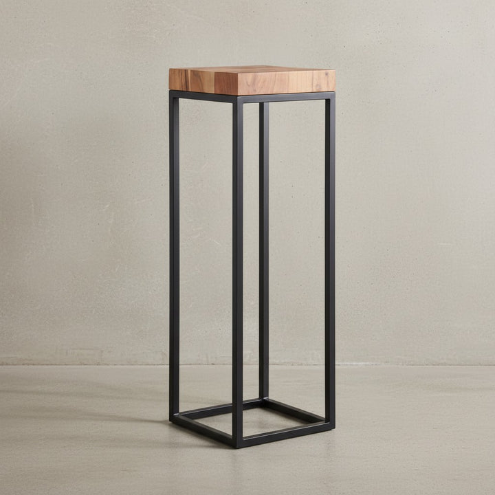 Massiver Holz-Beistelltisch_ Akazienholz und Metall_ Industriedesign_ 30x97x30 cm - KADIMA DESIGN_Größe_ 30x30x97 cm_