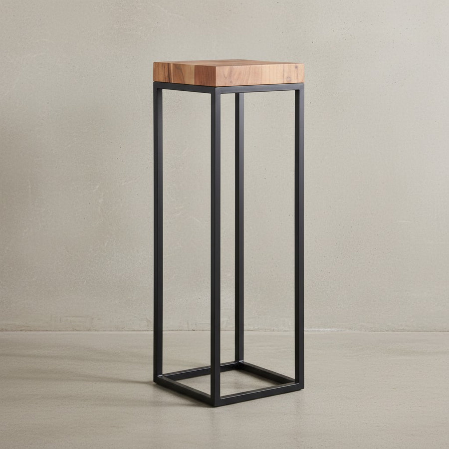 Massiver Holz-Beistelltisch_ Akazienholz und Metall_ Industriedesign_ 30x97x30 cm - KADIMA DESIGN_Größe_ 30x30x97 cm_