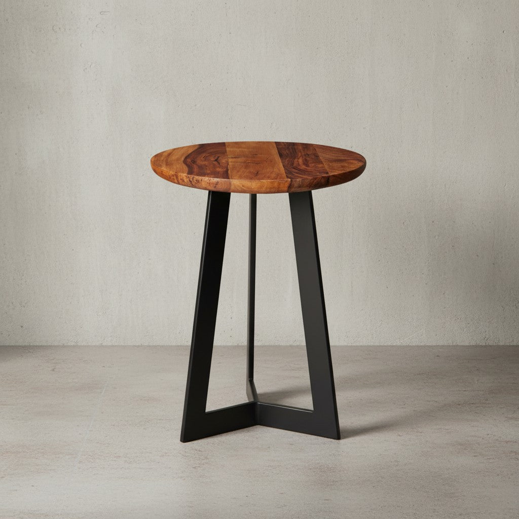 Massiver Industrial-Beistelltisch_ Holz und Metall_ Einzigartige Maserung_ Vielseitig - KADIMA DESIGN_Größe_ 35x35x45 cm_