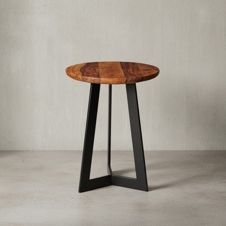 Massiver Industrial-Beistelltisch_ Holz und Metall_ Einzigartige Maserung_ Vielseitig - KADIMA DESIGN_Größe_ 35x35x45 cm_