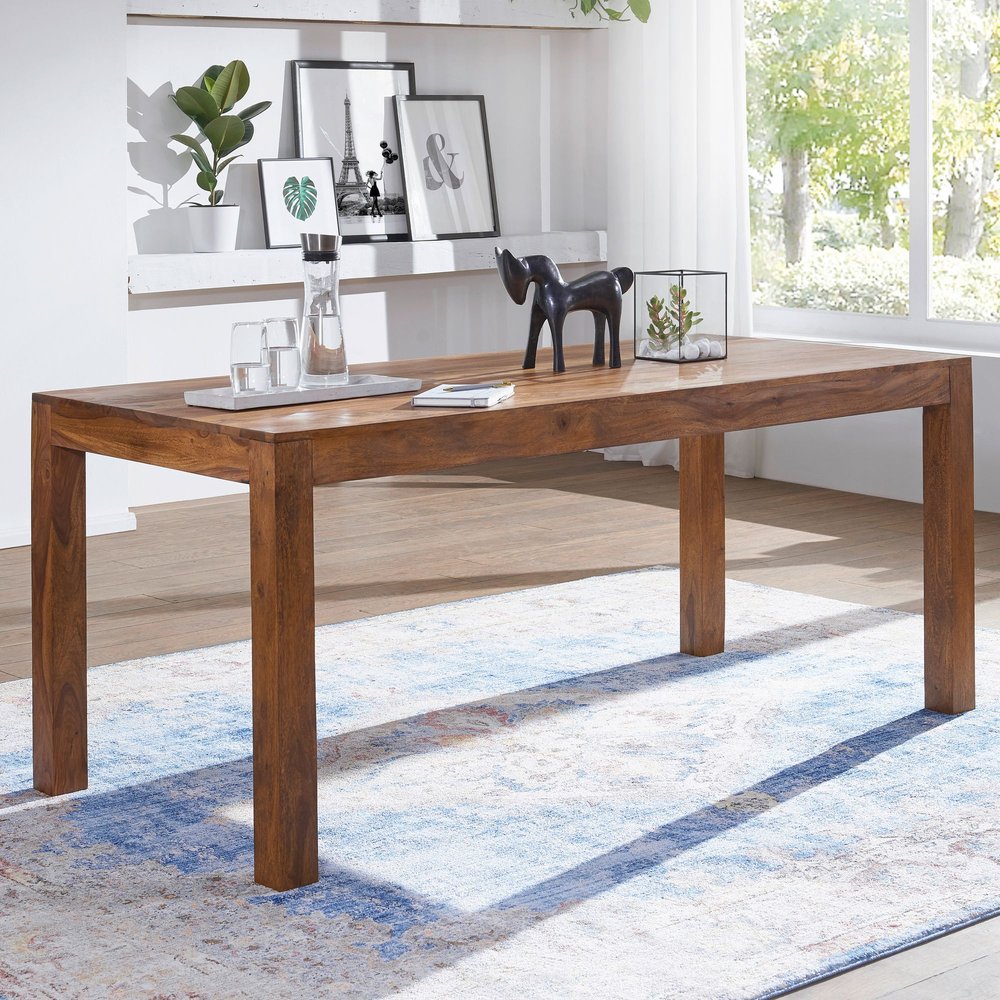 Massiver Sheesham Esstisch_ 140x80 cm_ modernes Design_ stabile Standbeine_ einfache Pflege_ ideal für Esszimmer und Küche - KADIMA DESIGN_Größe_ 140x80x76 cm_