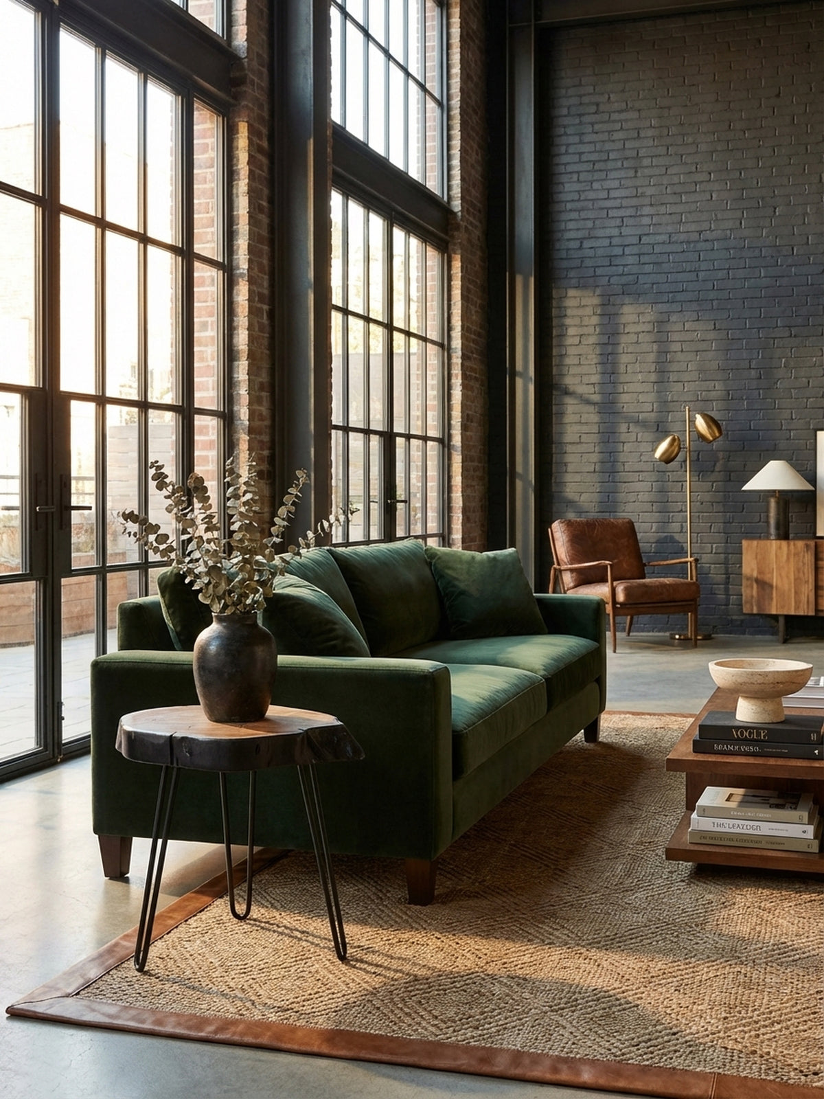 Eleganter Akazie Beistelltisch mit Baumkante als Sofatisch in einem hellen, modernen Wohnzimmer, stilvoll neben einem grauen Sofa auf einem beigen Teppich platziert.