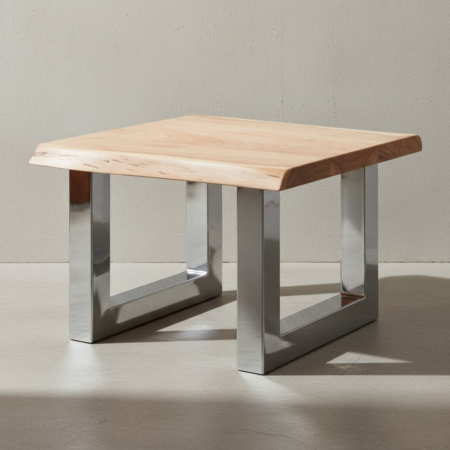 Massivholz Couchtisch im Landhaus-Stil_ Braun_ Baumkanten_ Metallbeine_ 58x40x60 cm - KADIMA DESIGN_Größe_ 60x58x40 cm_