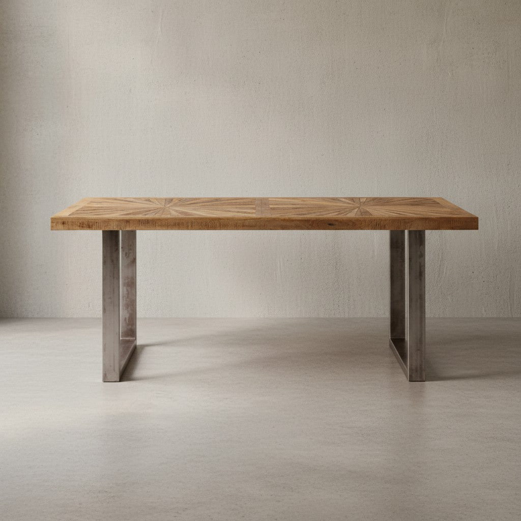 Massivholz Esstisch_ 180 x 90 cm_ rustikales Design_ Edelstahlbeine_ Mango Massivholz - KADIMA DESIGN_Größe_ 180x90x76 cm_