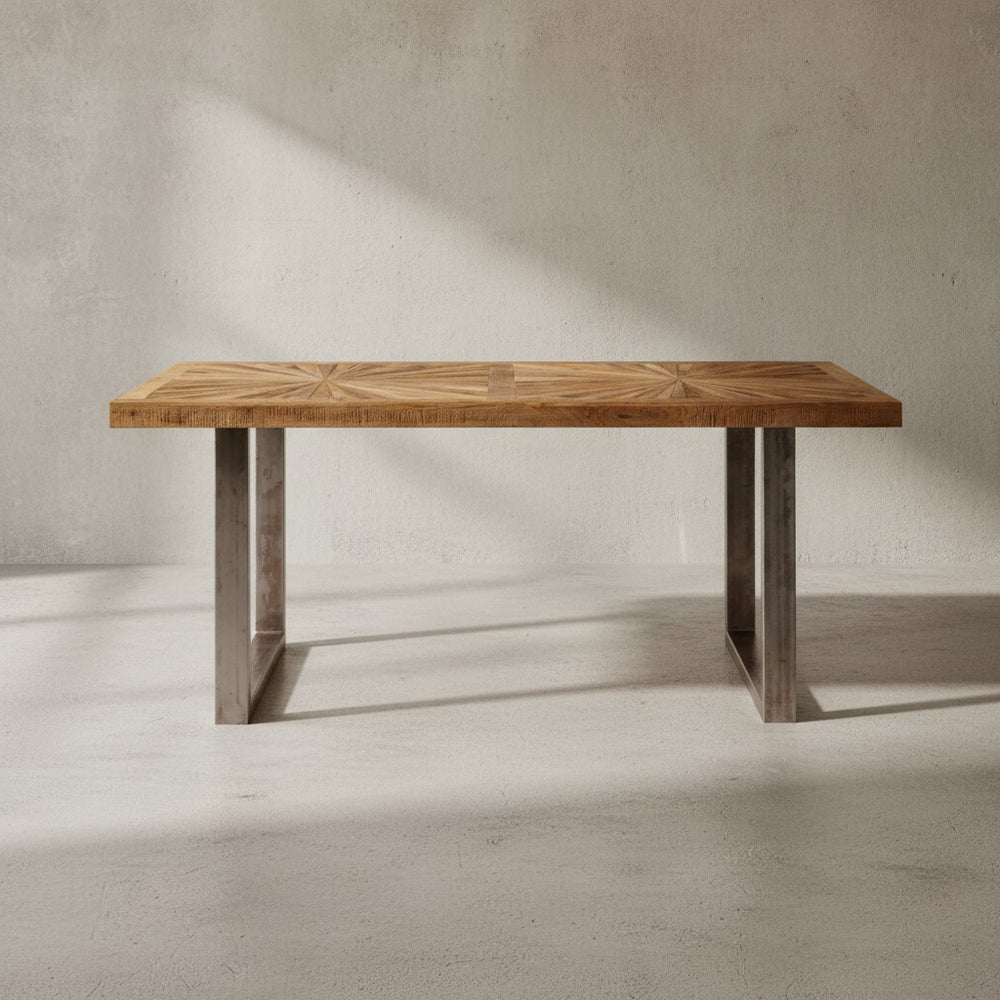 Massivholz Esstisch_ 180 x 90 cm_ rustikales Design_ Edelstahlbeine_ Mango Massivholz - KADIMA DESIGN_Größe_ 180x90x76 cm_