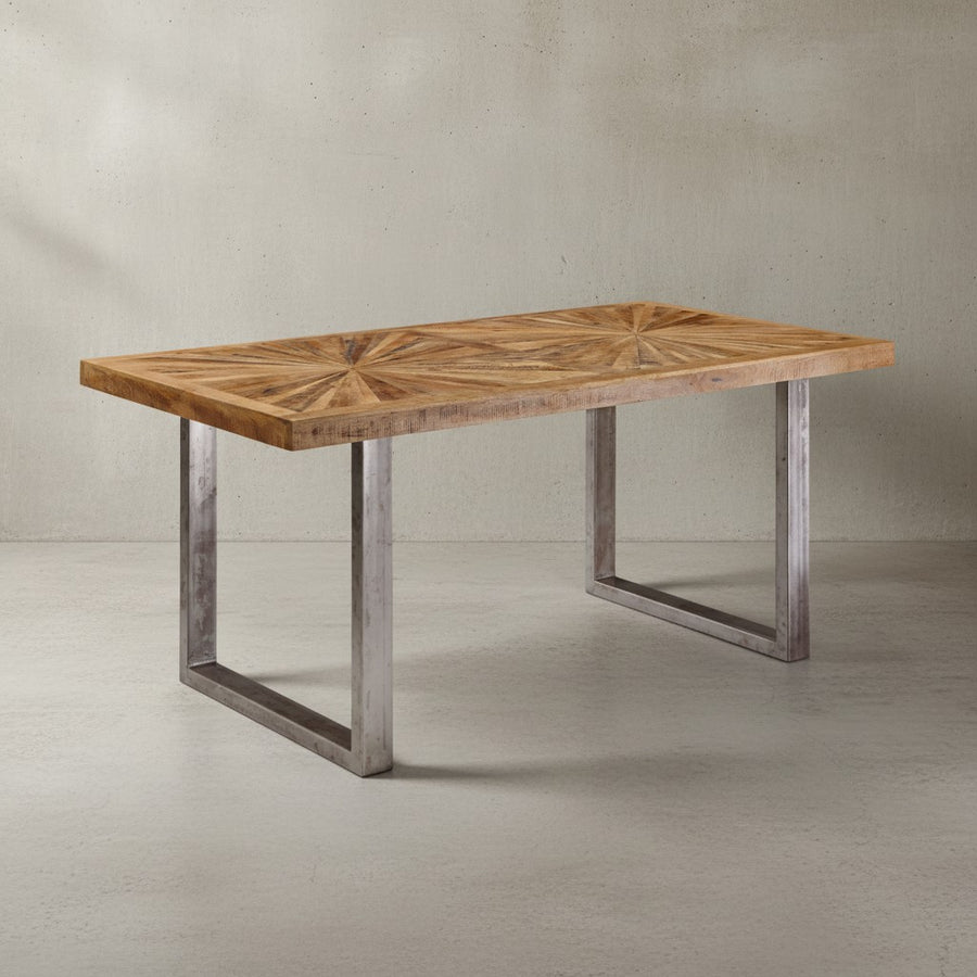 Massivholz Esstisch_ 180 x 90 cm_ rustikales Design_ Edelstahlbeine_ Mango Massivholz - KADIMA DESIGN_Größe_ 180x90x76 cm_