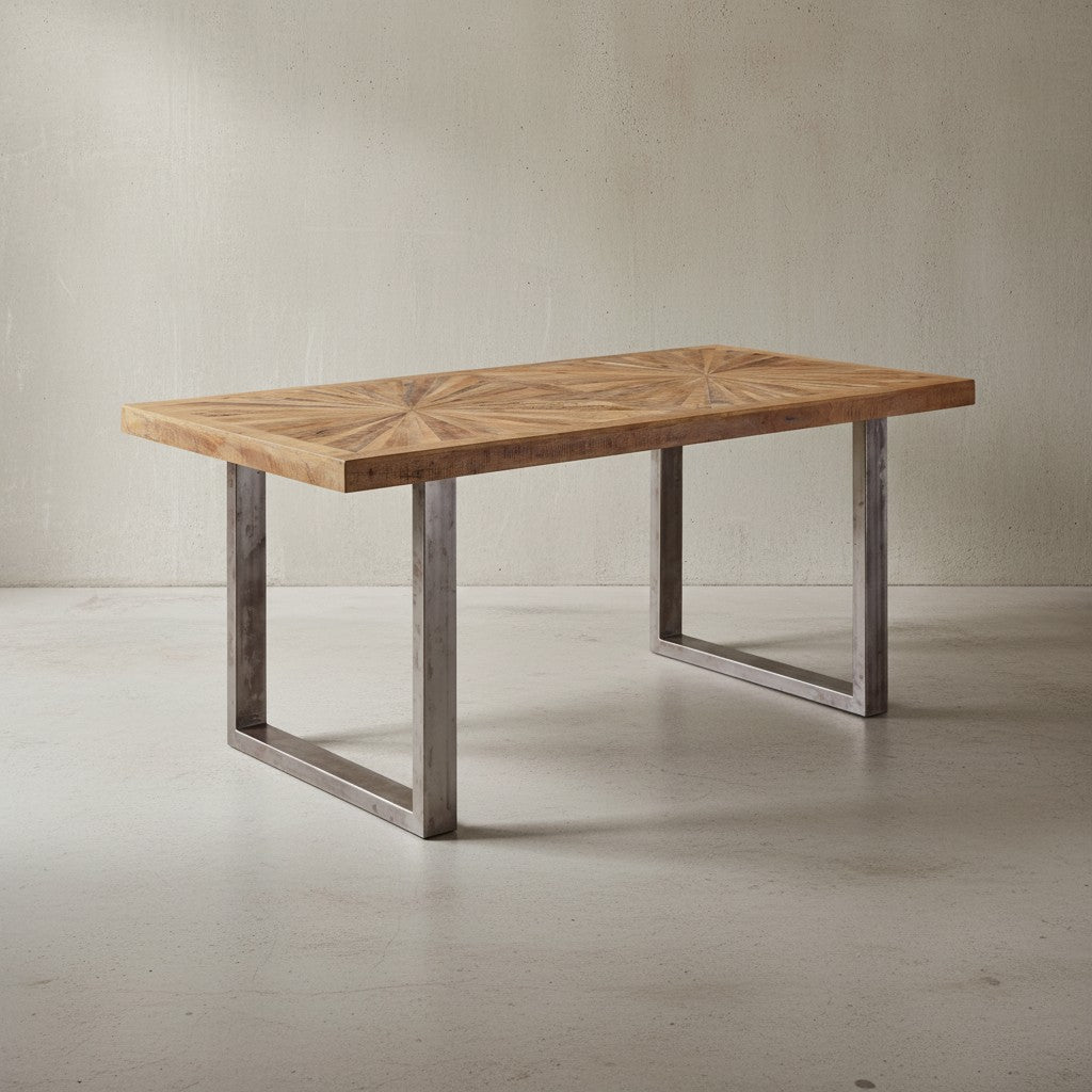 Massivholz Esstisch_ 180 x 90 cm_ rustikales Design_ Edelstahlbeine_ Mango Massivholz - KADIMA DESIGN_Größe_ 180x90x76 cm_