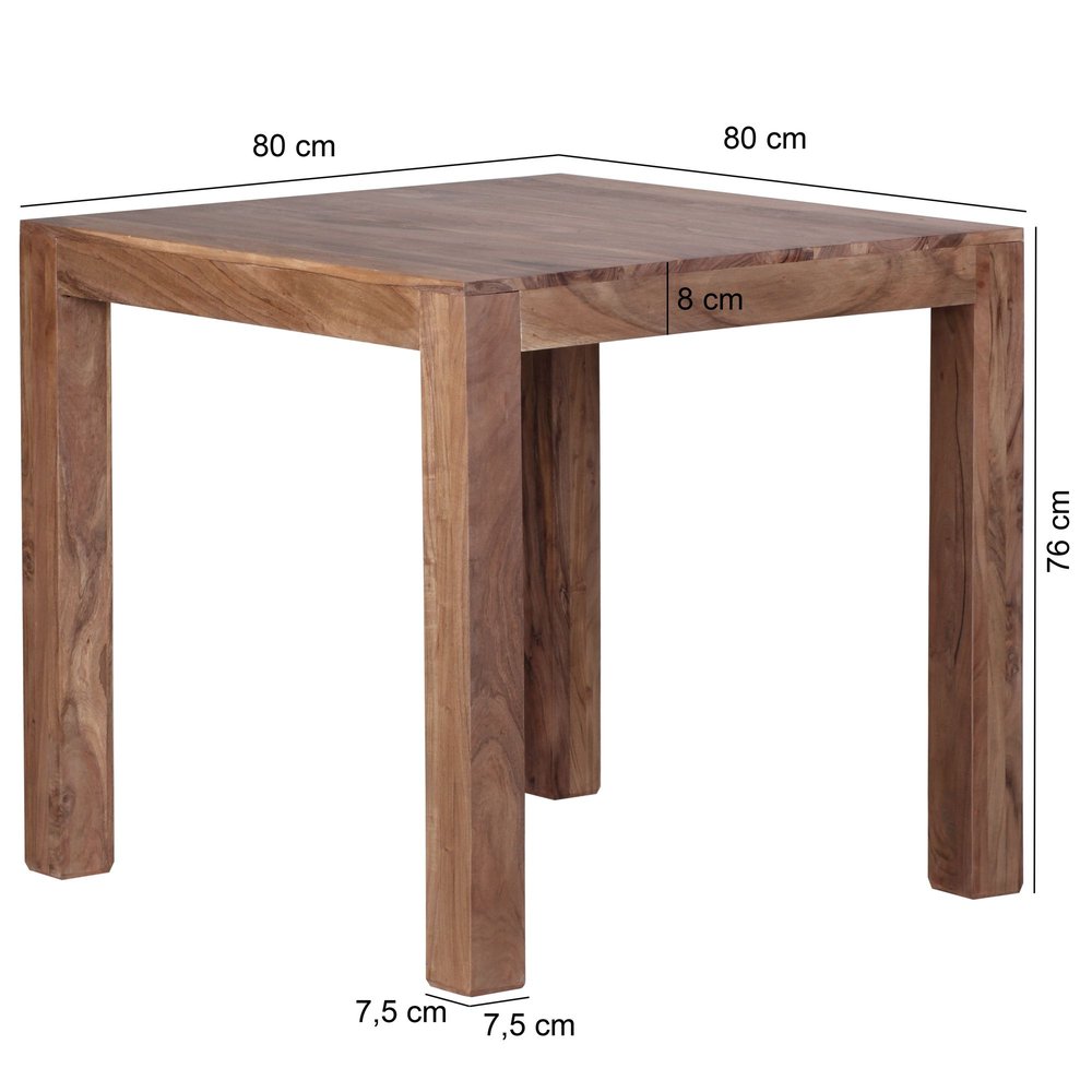 Akazie Esstisch 80x80 cm - quadratischer Massivholz Tisch hell - kompakte Form von Kadima Design_