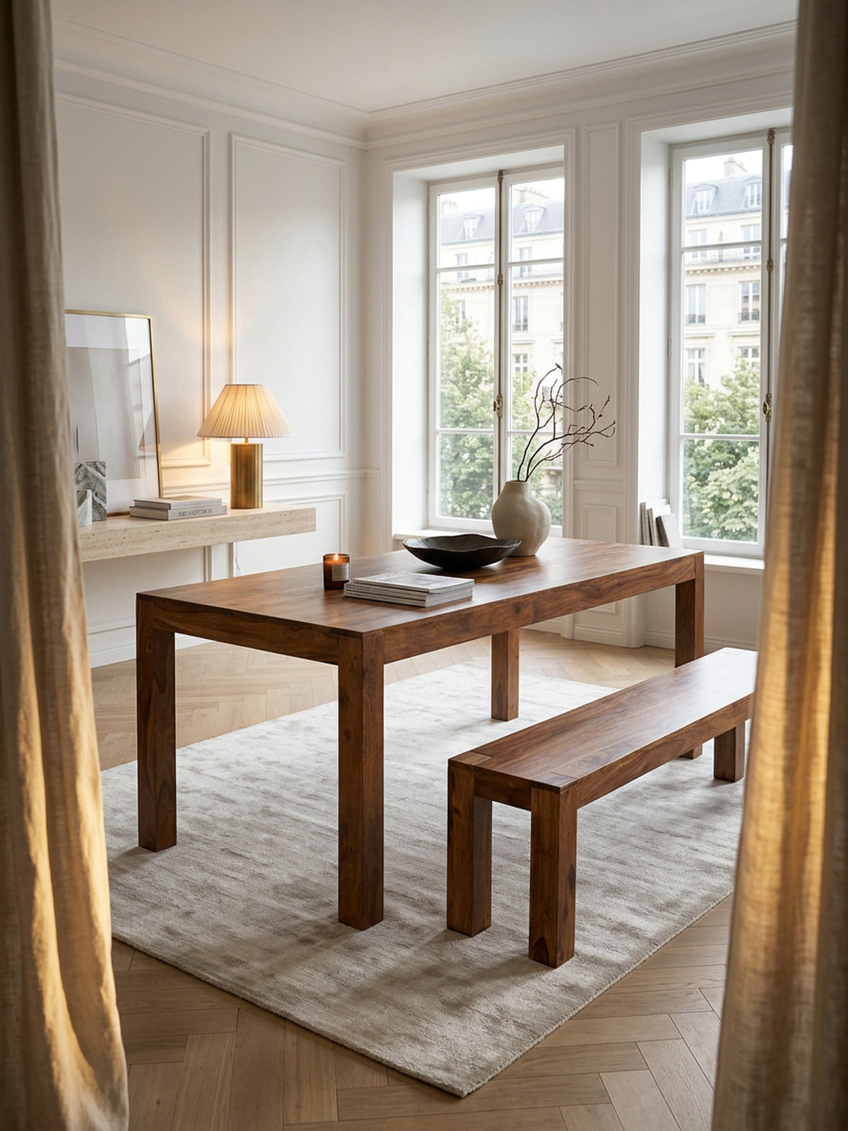 Sheesham Esstisch 160x80 cm - rechteckiger Massivholz Tisch in Dunkelbraun - 8x8 cm Tischbeine - klarlackversiegelt von Kadima Design_