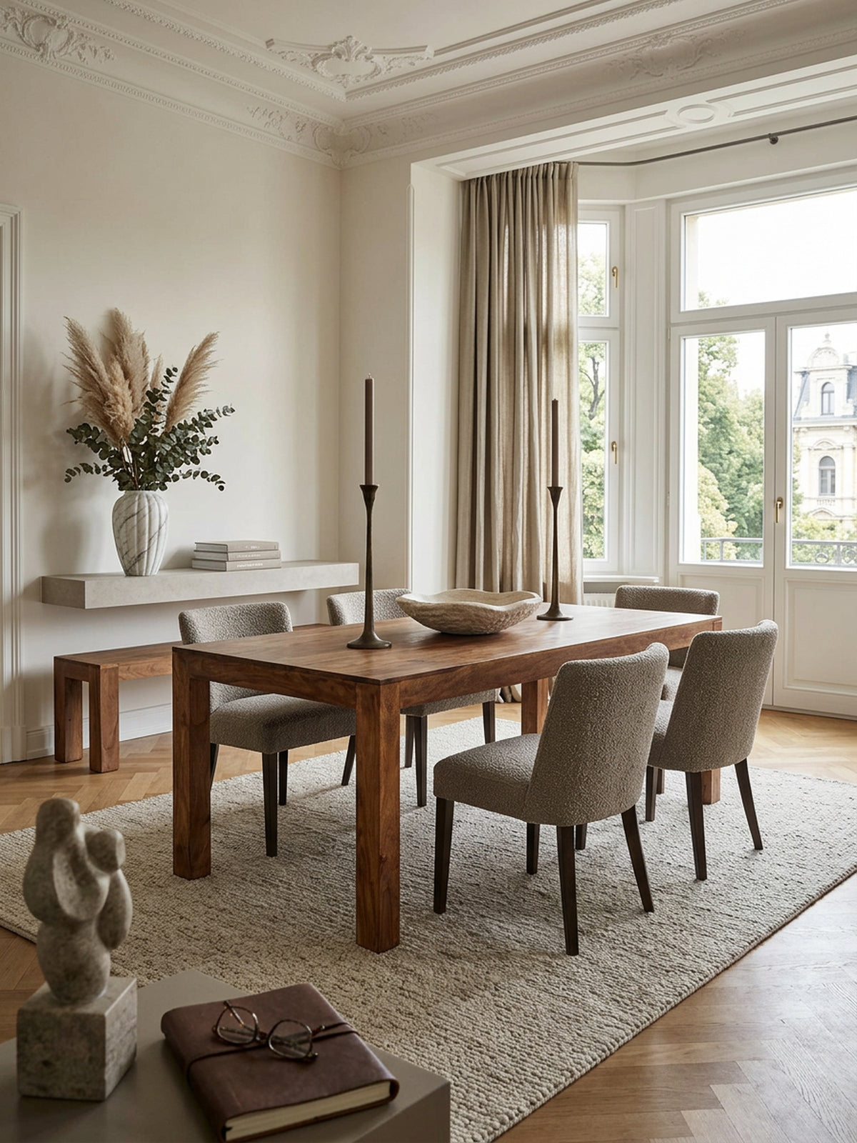 Eleganter Holztisch aus Sheesham Massiv - 160 cm Länge - handgefertigt mit Naturmaserung für Esszimmer von Kadima Design_