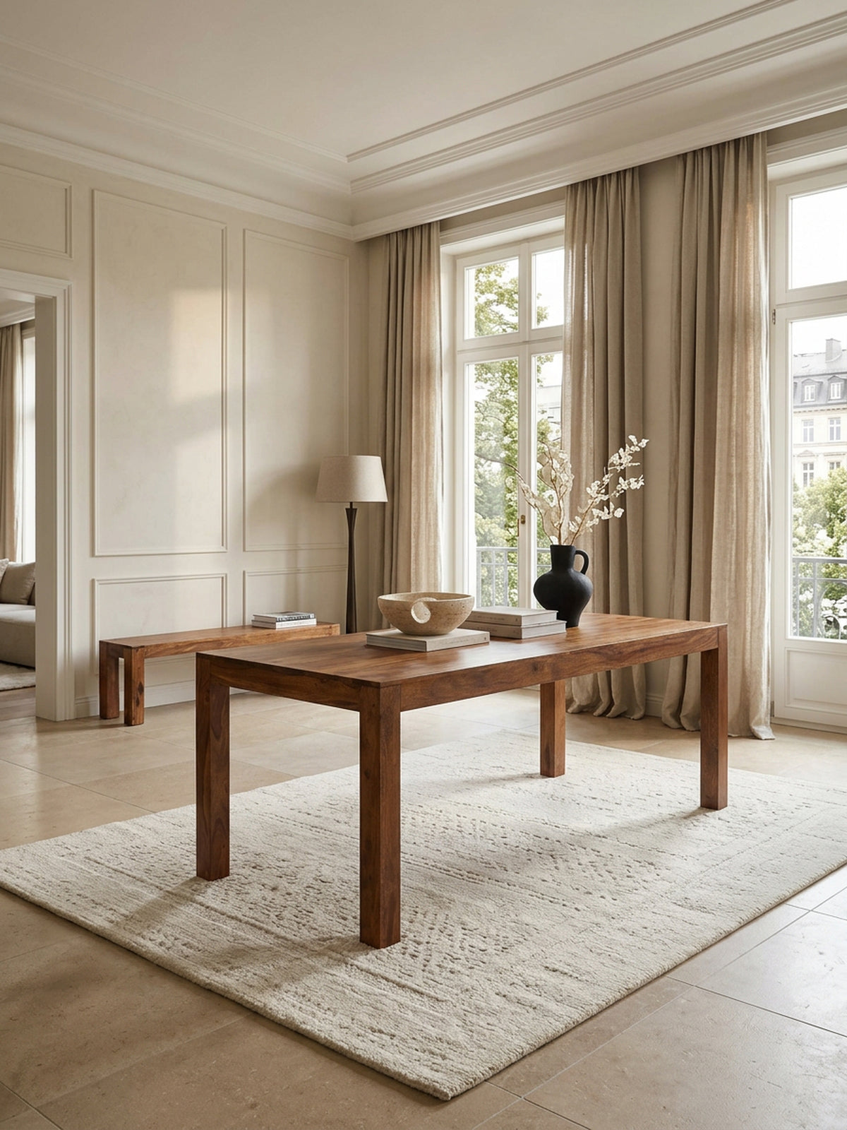 Eleganter Holztisch aus Sheesham Massiv - 160 cm Länge - handgefertigt mit Naturmaserung für Esszimmer von Kadima Design_