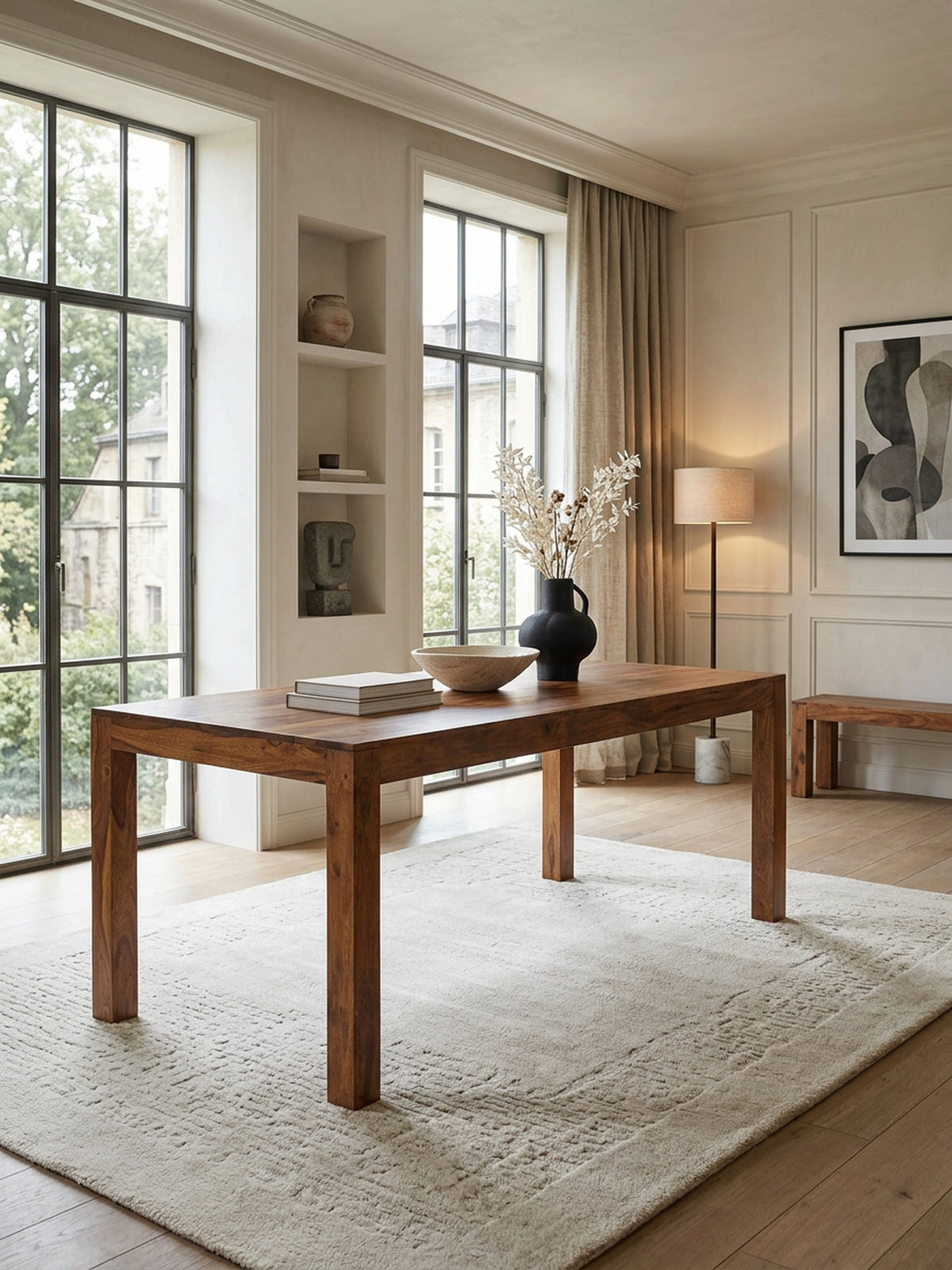 Eleganter Holztisch aus Sheesham Massiv - 160 cm Länge - handgefertigt mit Naturmaserung für Esszimmer von Kadima Design_
