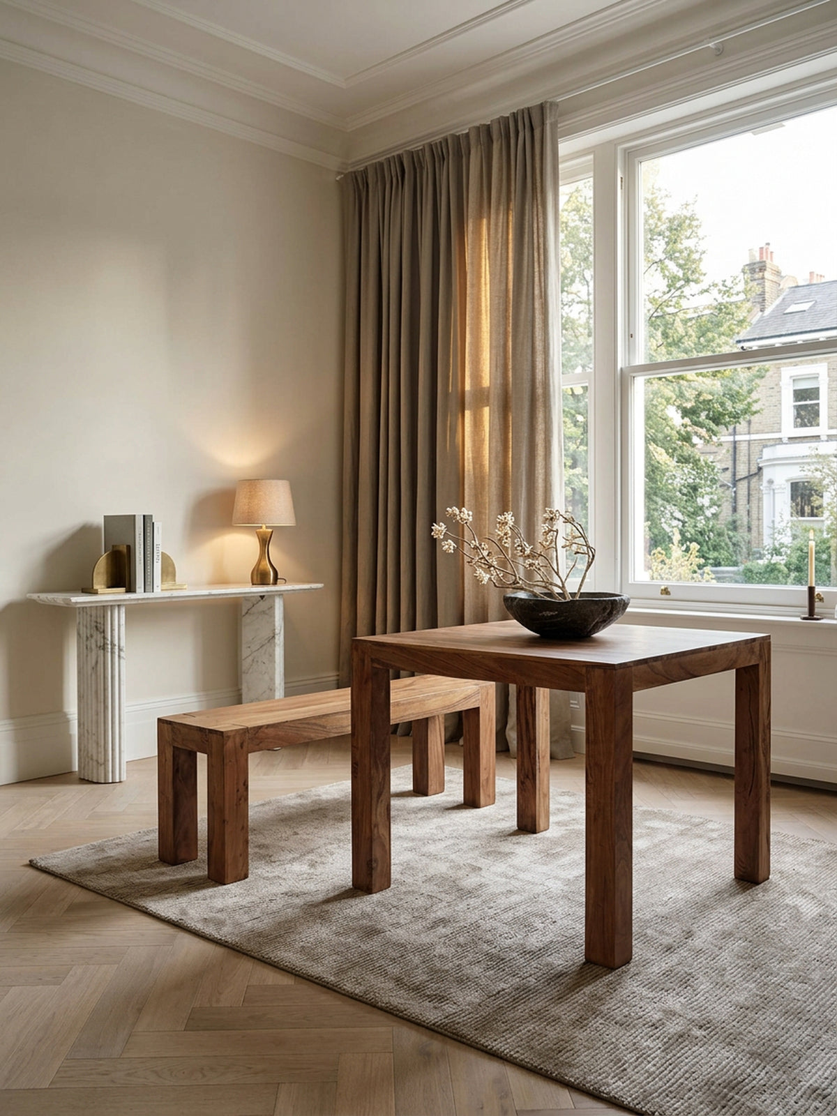 Sheesham Esstisch 80x80 cm - quadratischer Massivholz Tisch dunkel - kompakte Form von Kadima Design_