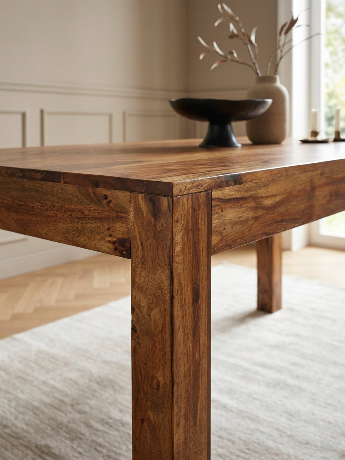 Sheesham Esstisch 160x80 cm - rechteckiger Massivholz Tisch in Dunkelbraun - 8x8 cm Tischbeine - klarlackversiegelt von Kadima Design_