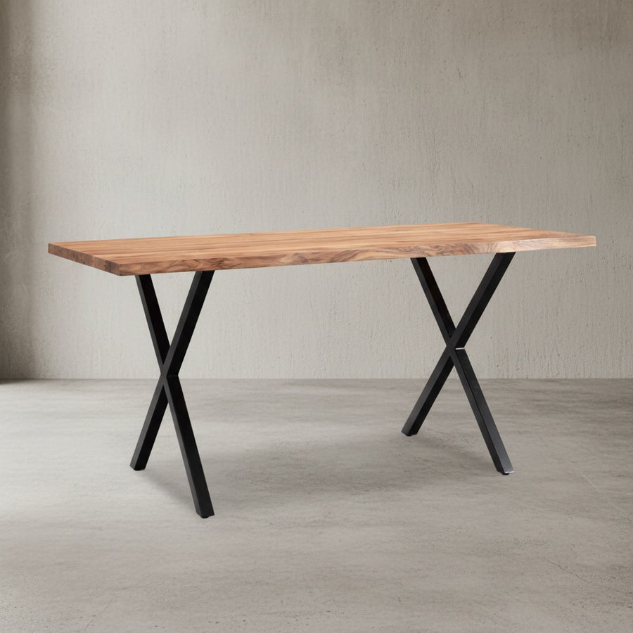 Kompakter Esstisch mit X-Beinen - Massive Akazie-Holzplatte mit Baumkante - ideal für kleine Räume von Kadima Design_