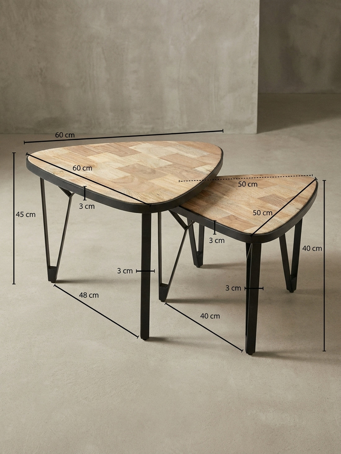Couchtisch Set Industrial | Massivholz & Metall