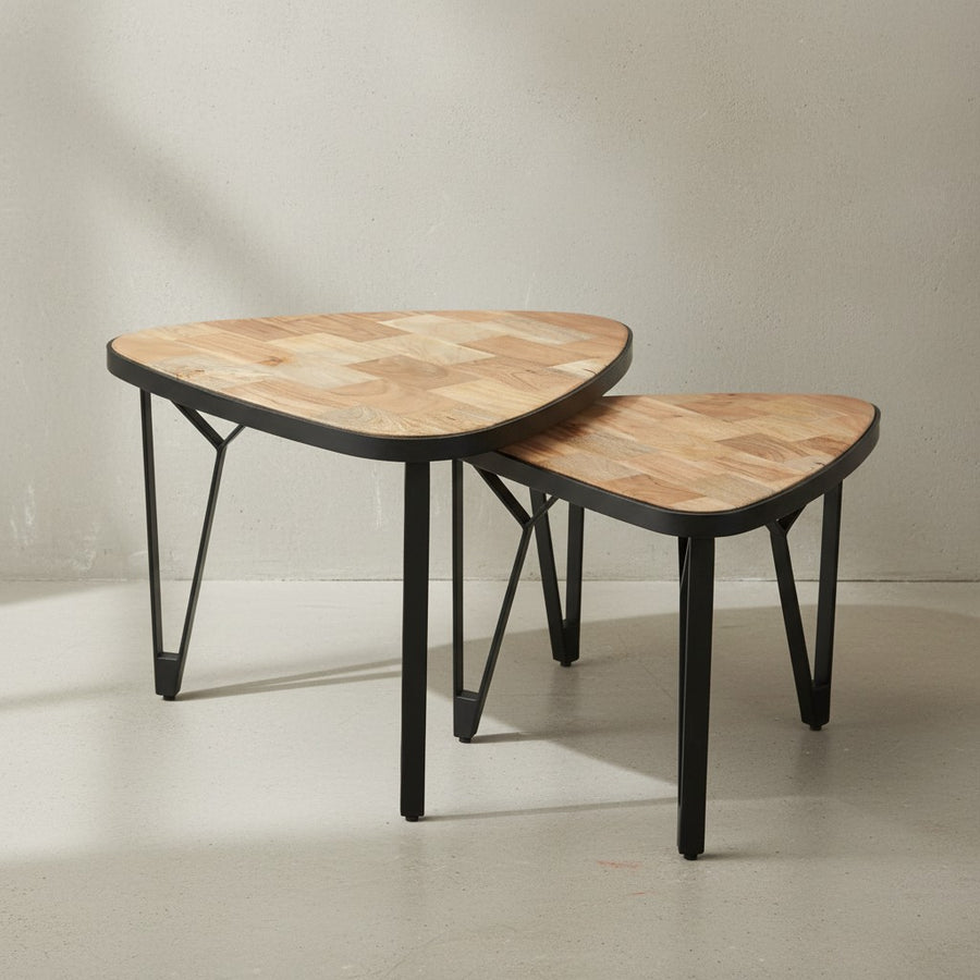 Massivholz-Metall Couchtisch Set_ Industrie-Design_ Platzsparend - KADIMA DESIGN_Größe_ 60x60x45 cm_