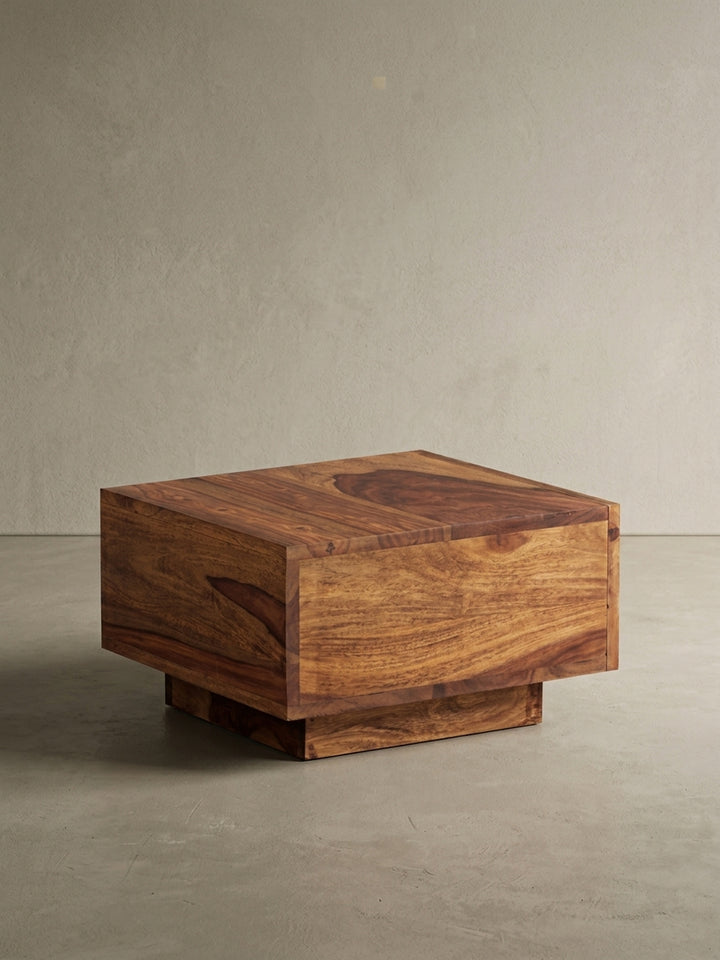 Maßzeichnung Nachttisch Sheesham Massivholz natur mit Bemaßung 40x40x25 cm Höhe Breite Tiefe und Detailangaben zur Produktgeometrie_