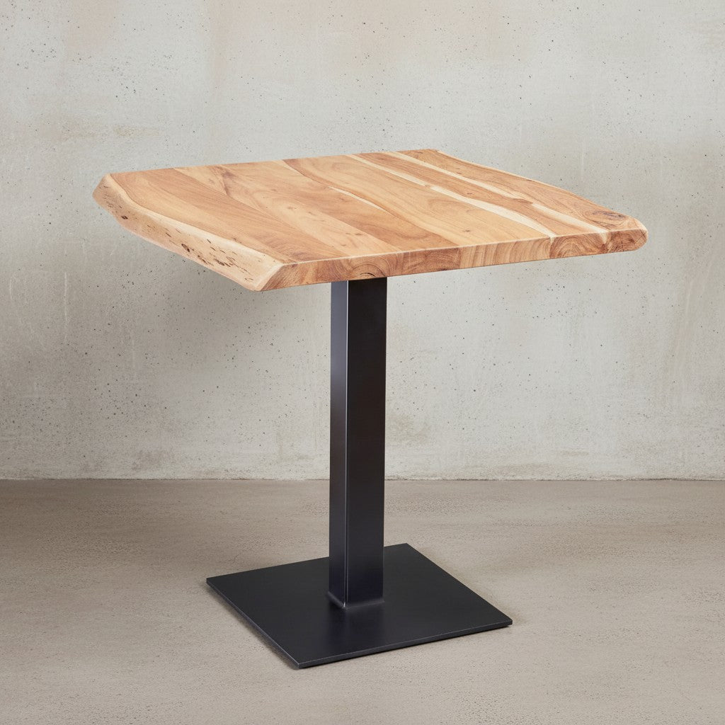 Massivholz-Tisch mit Quadratischer Baumkante und Edelstahlstandfuß_ Einzigartiges Unikat - KADIMA DESIGN_Größe_ 80x75x75 cm_