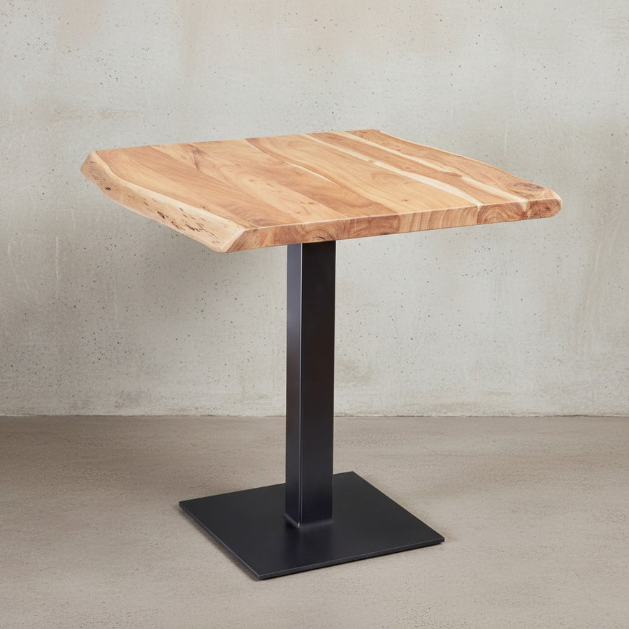 Massivholz-Tisch mit Quadratischer Baumkante und Edelstahlstandfuß_ Einzigartiges Unikat - KADIMA DESIGN_Größe_ 80x75x75 cm_