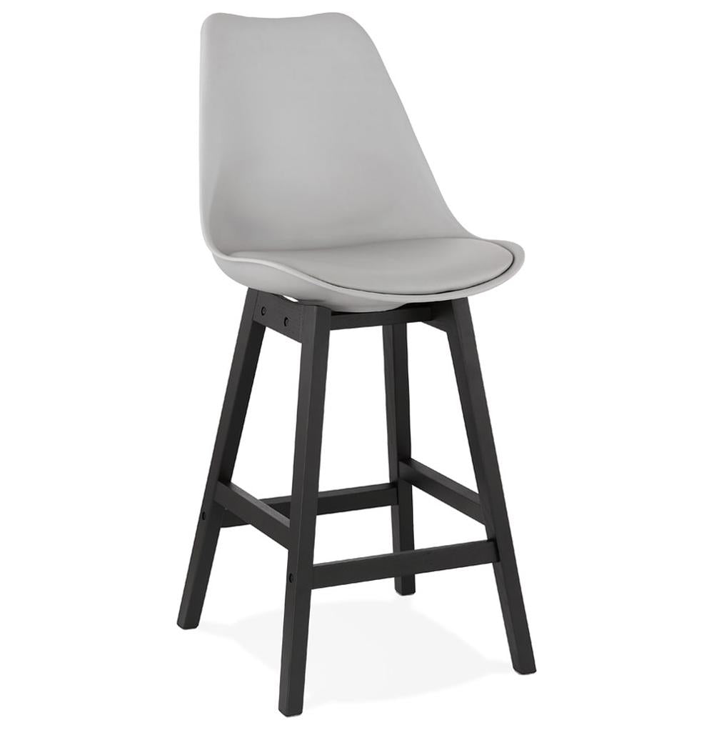 Grauer Tresenstuhl - 65 cm Sitzhöhe - Kunstleder-Sitz - schwarze Holzbeine für zeitloses Design - MIRANOX MINI Reihe_