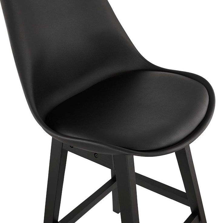 All-Black Barhocker - 65 cm Sitzhöhe - Kunstleder-Sitz - schwarzes Holzgestell für edlen Look - MIRANOX MINI Edition_