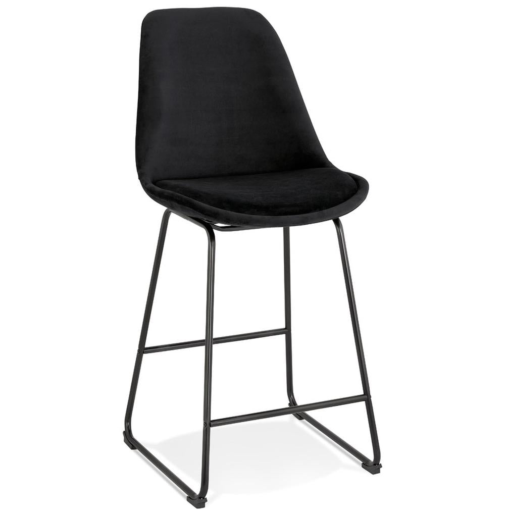 Schwarzer Samtbarhocker - 67 cm Sitzhöhe - Metallgestell - gepolsterte Sitzfläche 44x40 cm - elegant für Hausbar - MINORO MINI_