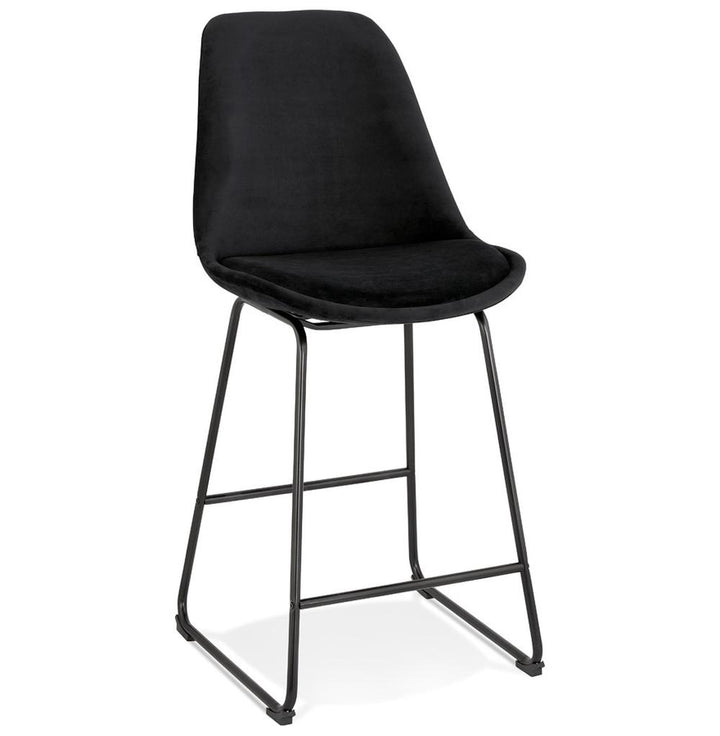 Schwarzer Samtbarhocker - 67 cm Sitzhöhe - Metallgestell - gepolsterte Sitzfläche 44x40 cm - elegant für Hausbar - MINORO MINI_